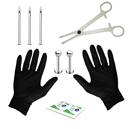 BodyJ4You 10PC Professional Piercing Kit Labret Stud Lip Ear 16G Stainless Steel Body Jewelry