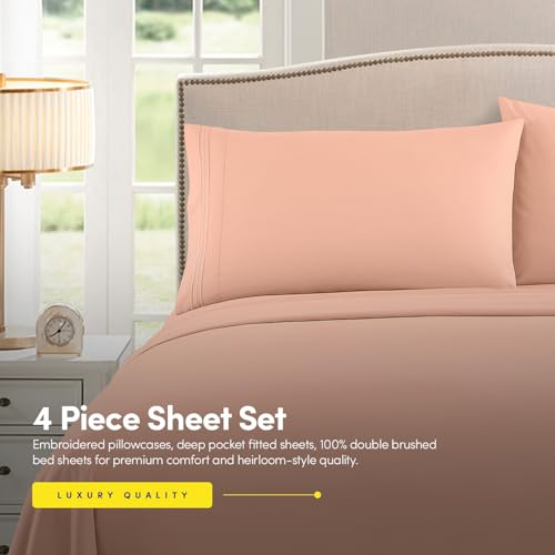 Image of 1500 Supreme Collection King Sheet Sets Peach - Luxury Hotel Bed Sheets and Pillowcase Set for King Mattress - Extra Soft, Elastic Corner Straps, Deep Pocket Sheets, King Peach