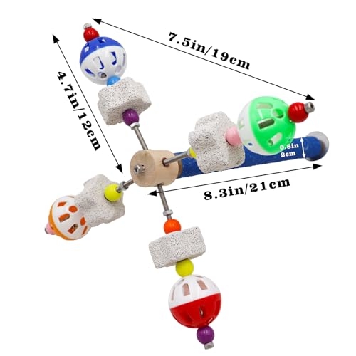 Image of Bird Perch Toy with Rotating Balls, Parrot Perch Stand with Calcium Stone Chew Toys, Bird Spinning Balls Toy, Bird Cage Accessory for Small Birds Parrots Parakeets Cockatiels Lovebirds Budgies, Black