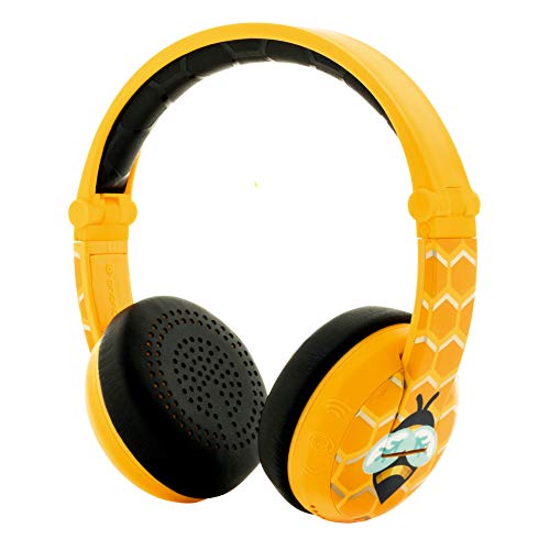 ONANOFF Casque Audio Bluetooth pour Enfant - BuddyPhones Wave | Limiteur de Volume à 75, 85 ou 94 DB | Pliable & Imperméable | Autonomie de 24 Heures | Cble Optionnel pour Le Partage Audio | Jaune