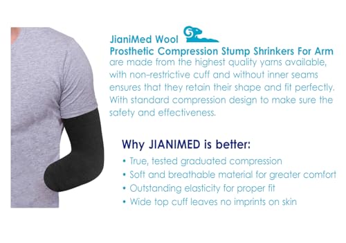 Image of Wool Prosthetic Stump Shrinkers for Arm-Below Elbow -Short, Compression, Warmth, Amputee arm Sleeve, 20-30, Taiwan Excellence L /XL