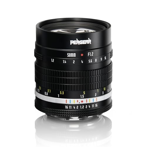 Pergear Objetivo de enfoque manual APS C de 50 mm F1.2 para cámara Nikon Z, edición luminosa F1.2, gran apertura, longitud focal equivalente de 75 mm, sistema de apertura DeClick, diseño retro