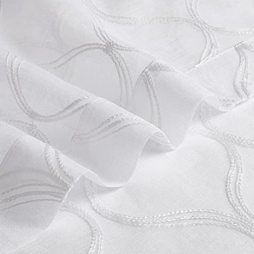 Bujasso White Sheer Curtains 84 Inch Geometric Embroidered Light Filtering Window Panels For Living Room Bedroom Modern Moroccan Trellis Window Treatment Set Tulle Sheer Drapes Grommet Top W38"Xl84"X2 #TOP5