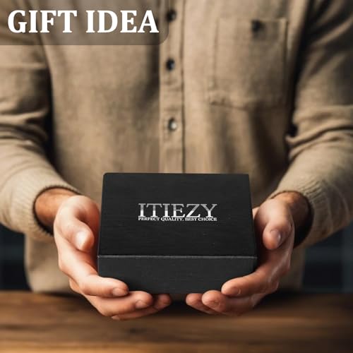 ITIEZY Cinturón Hombre Cuero, Cinturones Piel con Hebilla Automática Cinturón de Trinquete Negro Sencillo y Clásico con Caja de Regalo