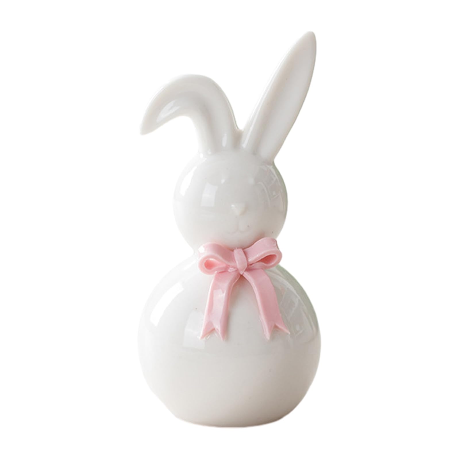 Glifora Pink Ceramic Bunny Figurine - Easter White Rabbit Statue With Bow For Spring And Easter, Indoor Home Table Centrepiece