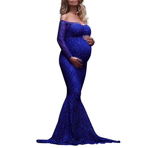 Pregnant Women's Off Shoulder V Neck Long Sleeve Lace Maternity Gown Maxi Photography