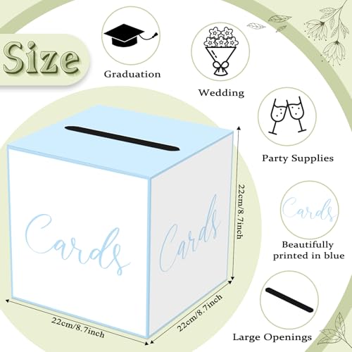 image for WNINK White and Blue Card Box for Parties, Weddings, Birthdays, Bridal