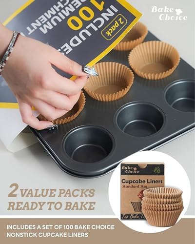 2 Pack Muffin Pan for Baking, Standard Cupcake Pan includes 100 Natural Cupcake Liners, Muffin Tin Nonstick 12 Cup, Baking Pans Set, Carbon Steel Baking Supplies - Thumbnail 5
