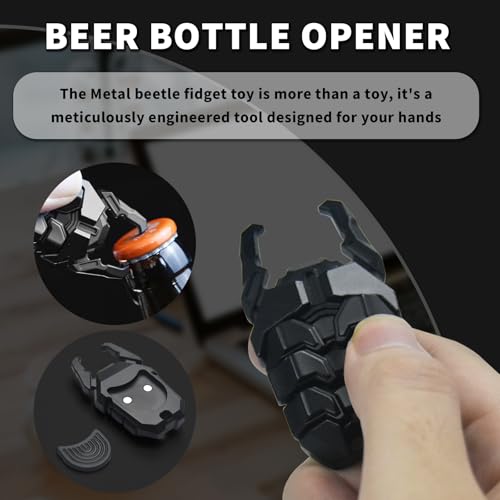 Beetle Fidget Toys Adults, Metal Fidget Toys Fidget Clicker, Creative Beer Bottle Opener, Office Executive Desk Toy for Stress Relief, Anxiety & ADHD, Focus Tool for Men & Women (Black) - Image 5