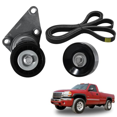Image of 90K-38158C Serpentine Belt Drive Tensioner Pulley Component Kit for 03-06 Suburban Silverado Savana Yukon XL Sierra 1500 2500 3500 Tahoe Escalade ESV EXT,for 03-07 Hummer H2