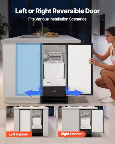 Image of VEVOR Undercounter Built-in Ice Maker, 50 Lbs /Day Under Counter Ice Maker Machine with Drain Pump, Reversible Door, Stainless Steel Freestanding Ice Maker for Commercial Home Kitchen
