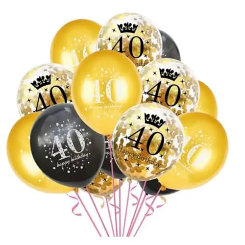 40th birthday balloons-Happy Birthday Balloons Black and Gold Party Decorations Latex Gold Confetti Balloon Printed Happy Birthday