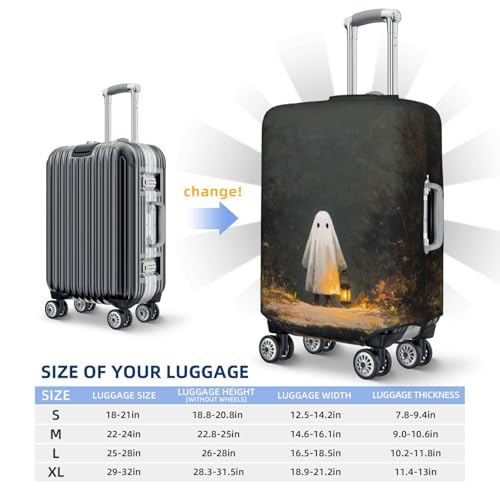 Cute Ghost Walking The Dark Forest Elastic Travel Luggage Covers Dustproof Scratch-Resistant Suitcase Protector Fit 22-24 Inch4