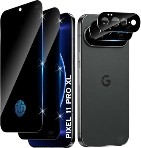 Image of WonRia 2+2 Pack - Privacy Tempered Guard for Pixel 11 Pro XL 5G with Camera Glass Protector | Ultrasonic FingerPrint Unlock | 9H Screen Guard Protector | Anti-Spy - Installation Kit