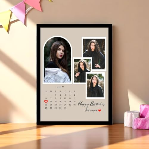 Image of Personalized CalendarsTheme Happy Birthday Wall Photo Print Collage with 4 Photo Upload Customized Photo Frame Gift For Mother, Father, Sister and Friends (Size 13x18 inch)