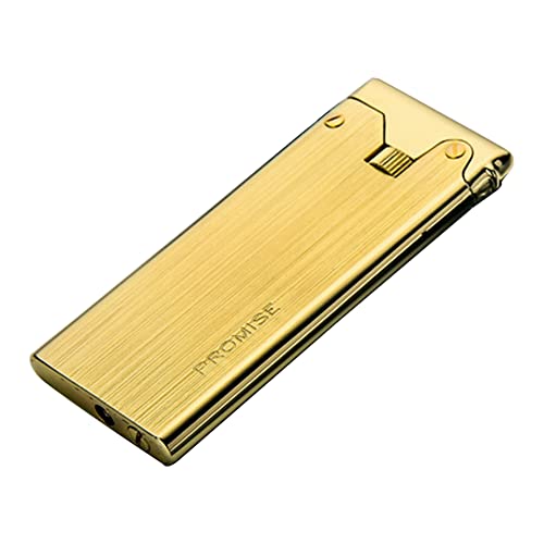 Windproof Butane Refillable Lighter,Antique Collection Cigarette Lighter,Retro Style Flint Lighter,Ultra-Thin Pure Copper Creative Lighter,Portable Flame Adjustable Cigarette Lighter,Gold