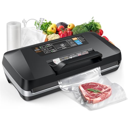 95KPa Vacuum Sealer Machine for food,Full Automatic with Double 12mm Heat Seal, 10in 1 Modes, Built in Cutter & Bag Storage, Includes 1 Roll and 10pcs Pre cut Bags