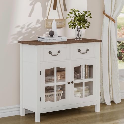 ChooChoo-Farmhouse-Sideboard-Buffet-Cabinet-with-Storage-Coffee-Bar-Cabinet-with-Glass-Doors-Entryway-Cabinet-for-Kitchen-Living-Room-White ChooChoo Farmhouse Sideboard Buffet Cabinet with Storage Coffee Bar Cabinet with Glass Doors Entryway Cabinet for Kitchen Living Room White