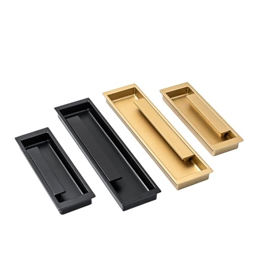 DFLPBHAV Embedded Sliding Door Handle Zinc Alloy Barn Drawer Cupboard Wardrobe Kitchen Cabinet Handle Flush Pull 1Pcs(Matte Gold 128mm)