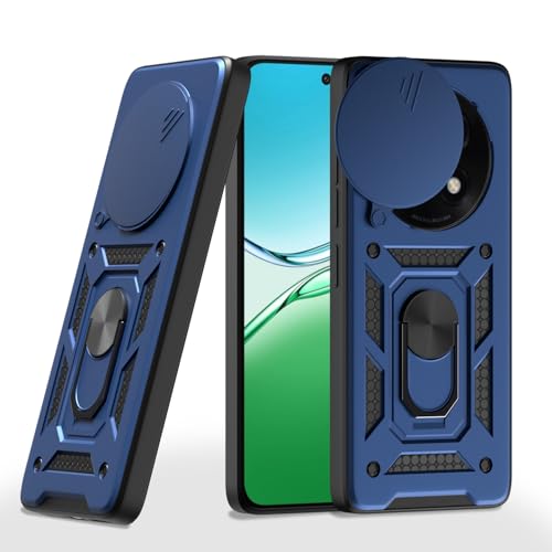 Image of Pikkme Back Cover for Oppo F29 Pro 5G | D10 Tough Armor | 360 Protection Case | Sliding Camera Shield Cover & Ring Holder Stand Bumper Case (Blue)