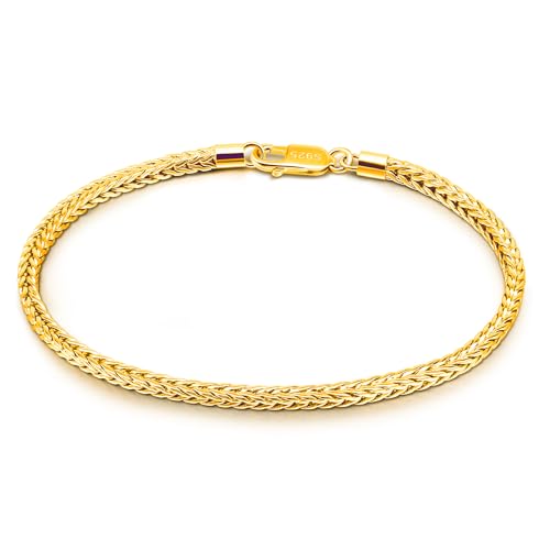 Dankadi Bracelet Chopin Fin Largeur 2MM en 925 Argent, Gourmette Chaîne Maille Fine avec Dragon Fermoir Style Punk Hip Pop Serpent Doré Cadeau Bijoux Fête...