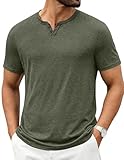 COOFANDY T Shirts for Men Casual Burnout Notch Neck Tee Shirt 2 Buttons Tee Shirts Army Green