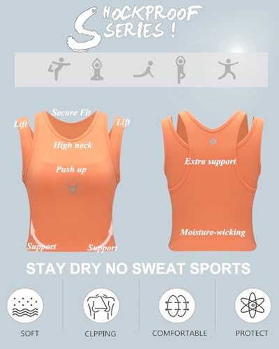 Image of RUNNING GIRL Sports Bras for Women High Impact Seamless Ribbed Longline High Neck Workout Crop Tank Tops Padded