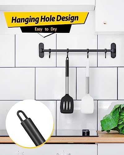 Image of Pack of 2 Silicone Solid Turner,Non Stick Slotted Kitchen Spatulas,High Heat Resistant BPA Free Cooking Utensils,Ideal Cookware for Fish,Eggs,Pancakes(Black+White)