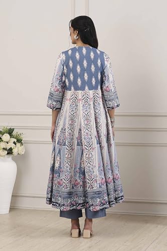 Image of Biba Printed Cotton A-Line Festive Kurta With Palazzo and Dupatta