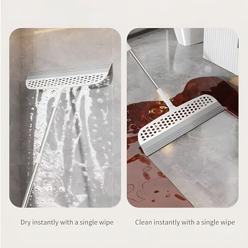 Image of Floor Mop with Silicone Squeegee - Multi-Surface Cleaning Wiper for Floor, Carpet, Bathroom, Tile, Marble, Wall, Glass, Table & Mirror - Squeeze Sponge Mop for Clean & Dry Use