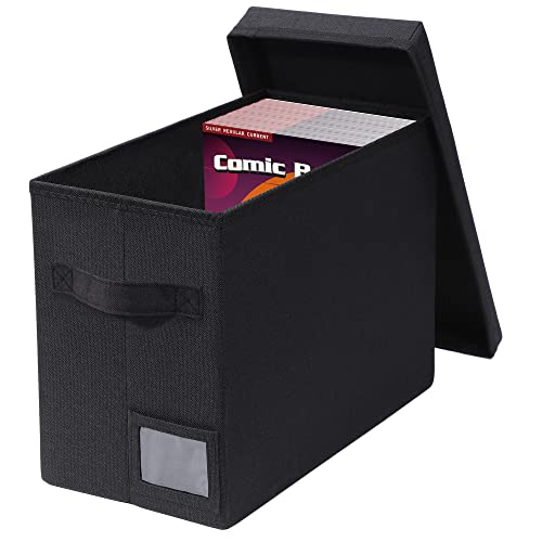 Weede Comic Book Storage Box - Comic Book Box with Lid 7.65" X 11.25" X 15.5", Collapsible Stackable Comic Book Bin - Quickly Assembled Short Comic Bin | Holds 150-175 Comics (One Pack)