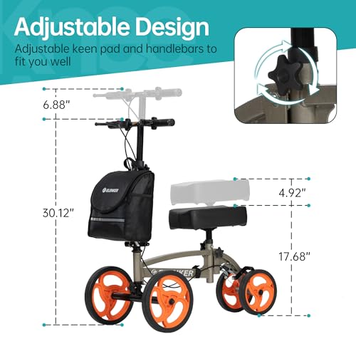 ELENKER Steerable Knee Scooter for Angle and Injured Foot, Foldable Knee Walker with Basket and Dual Braking System, Sui