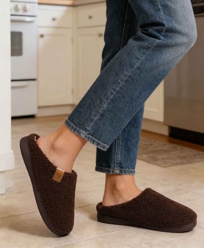 Image of Evshine Memory Foam Fuzzy Slippers for Women Curly Fleece House Shoes