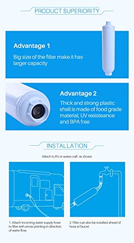 Image of 2-Pack PrimaPure RV Inline Water Filter KDF Activated Carbon Replacement for Camco 40043 Standard Water Hose, Garden Hose, Camping with1 Flexible Hose Certified To NSF /ANSI 42 by IAPMO R&T