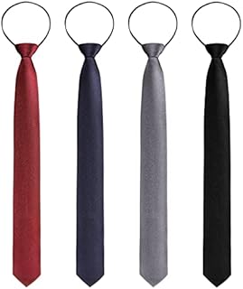 4 Pieces Zipper Ties for Men Adjustable Men's Pretied Neckties Zip on Tie for Men Zipper Skinny Necktie Clip on Slim Tie (Black, Navy, Grey, Dark Red)