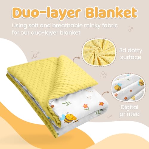 Image of SANDJEST Bee Minky Blanket 30 x 40 Inches, Gift for Christmas Birthday