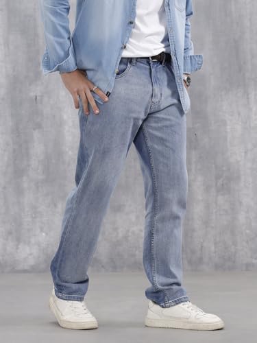 Image of WROGN Men's 100% Cotton Jeans | Solid | Anti Fit