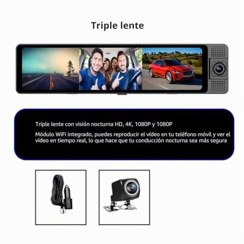Espejo retrovisor con cámara antirrobo 4K para proteger tu coche en ciudad 5
