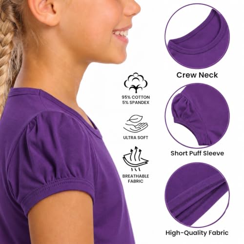Image of Lilax Girls Short Puff Sleeve Cotton T-Shirt, Toddler & Little Girls Top | 95% Cotton Puff Sleeve Tee; Crewneck, Short Sleeve; Toddler & Girls Sizes 2T-12; for School, Play & Everyday; Machine Wash