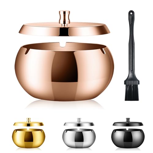 Geoyien posacenere da esterno, posacenere, Posacenere con spazzola di pulizia, antivento, inodore, lavabile, posacenere in acciaio inossidabile per soggiorno Giardini Uffici Balconi (Oro Rosa)