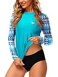 Damen Langarm Badeshirt UV Schwimmshirt Langarm Sonnenschutz Shirt Damen UV Schutz Wassershirt Aqua Tribal L