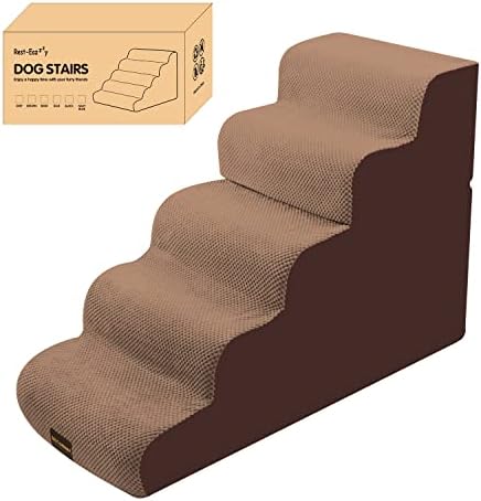 Dog Stairs, Detachable Pet Stairs with Washable Cover,23.6" High Foam Dog Ramp for Bed, Non-Slip Pet Steps for Small Dogs, Cats to Get on High Bed, Sofa, Couch(5 Step, Brown)