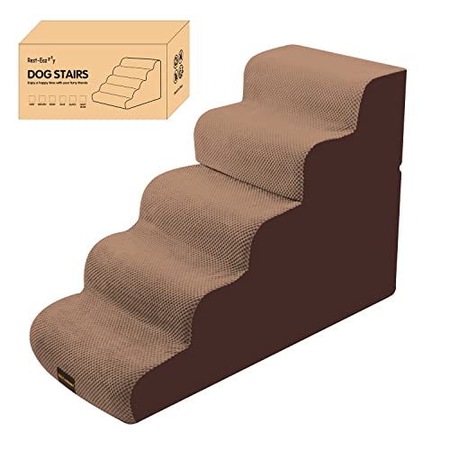 Dog Stairs, Detachable Pet Stairs With Washable Cover,23.6" High Foam Dog Ramp For Bed, Non-Slip Pet Steps For Small Dogs, Cats To Get On High Bed, Sofa, Couch(5 Step, Brown) #TOP27