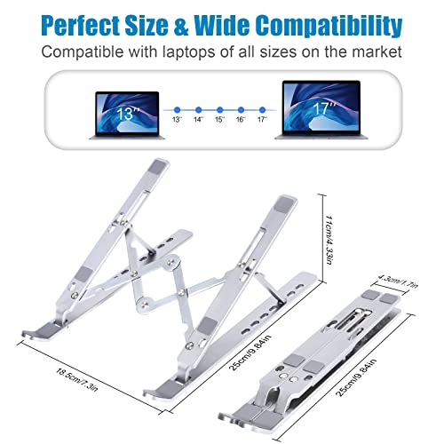 Cton Laptop Stand, Adjustable Aluminum Laptop Stand For Desk, Multi-Angle Ergonomic Anti-Slip Computer Stand, Foldable Portable Laptop Riser Compatible With 10-15.6" Laptops And Tablets (Silver) #TOP5