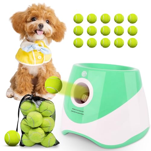 OLenyer Automatic Dog Ball Launcher,15 Mini Tennis Balls Sizing 2 Inch and Mesh Bag,Dog Ball Thrower...
