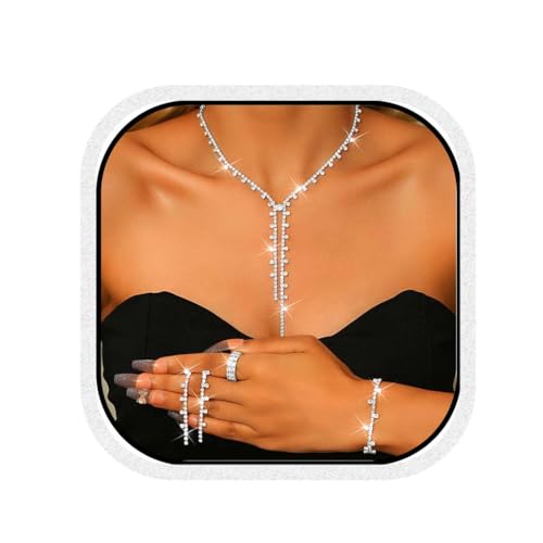 Reaky Ensemble de bijoux de mariée collier en argent et strass, 4 pièces, pour femme. (Argent)