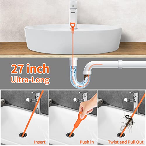Reliahom 27 Inch Long Drain Hair Remover 10Pcs, Drain Snake Clog Remover Tool Drain Cleaner Hair Clog Remover Sink Snake Drain Hair Catcher For Sewer Toilet Kitchen Sink Bathroom Tub #TOP2
