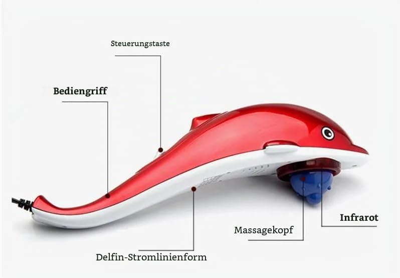 Hand Rückenmassagegerät, Tiefengewebs Percussion Massagegerät in Delfinformtragbares,Massage Delfin mit 3 Köpfen für Nacken und Schulter lindert Müdigkeit (EU)