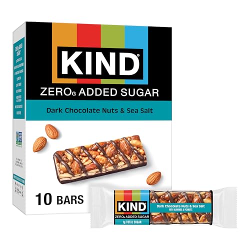 KIND ZERO Added Sugar Bars, Keto Snack, Dark Chocolate Nuts and Sea Salt, Good Source of Fiber,...