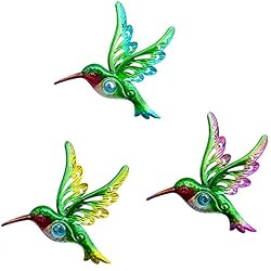 Metal Hummingbird Wall Decor, Wall Art Sculpture for Patio, interior decor | BVLFOOK; Great Indoor Outdoor Gift; Family decor; Set of 3, 9 Inch; Natural vibe